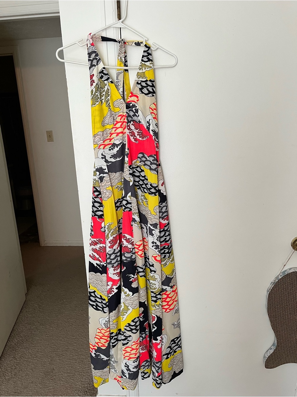 Women’s V-Neck Wide-Leg Jumpsuit in Yellow, Coral & Black